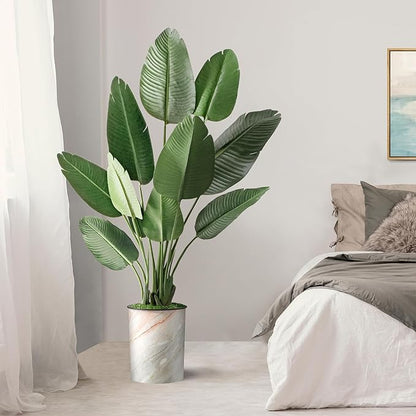 Artificial Tree in Modern Granite Effect Planter, Fake Bird of Paradise Silk Tree for Indoor and Outdoor Home Decoration - 58" Overall Tall (Plant Pot Plus Tree)
