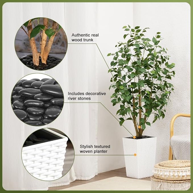 Artificial Olive Tree 5ft, Tall Fake Tree for Indoor & Outdoor Decor with Black Pot & Pebbles, UV Resistant Silk Leaves, Realistic Faux Potted Plant for Living Room,Office,Home Decor,VN137