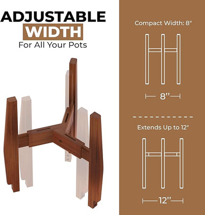 ROCCA 2-Tier Adjustable Width 8" to 12" Stackable Bamboo Tall Plant Stand Indoor, Corner Wood Plant Stand, Wooden Plants Holder, Plants Stands Indoor, Modern Pedestal Tables for Multiple Pots