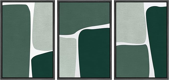 Ashbrook Framed Wall Art Print Set Geometric Green Color Block Collage Abstract Shapes Illustrations Modern Art Boho Scenic Colorful for Living Room, Bedroom, Office - 16"x24"x3 Black