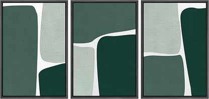 Ashbrook Framed Wall Art Print Set Geometric Green Color Block Collage Abstract Shapes Illustrations Modern Art Boho Scenic Colorful for Living Room, Bedroom, Office - 16"x24"x3 Black