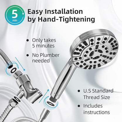 Shower Head,10 Functions High Pressure shower head with handheld, Built-in Pause Mode & Power Wash, Non-Clogging Nozzles High Flow Hand Held Shower Head, Leakproof 6ft Hose&Adjustable Bracket