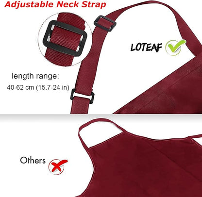 4 Packs Chef Apron, Waterproof Apron, Adjustable Aprons with 2 Pockets for Men Women, Professional Aprons for Kitchen Cooking Gardening Painting Baking Restaurant (Wine)