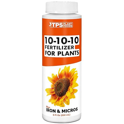 TPS NUTRIENTS Liquid 10-10-10 Fertilizer for Plants, Triple Ten NPK Plus Iron and Micros, Liquid Plant Food 8 oz (250mL)