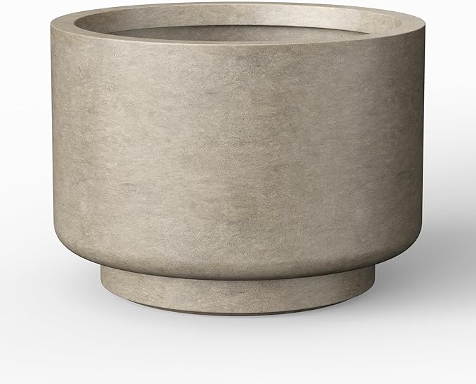 Kante 10 Inch Dia Concrete Planter, Round Pedestal Design Garden Pot for Indoor Outdoor Plants, Modern Flower Pot with Drainage Hole and Rubber Plug, Weathered Concrete