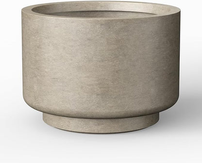 Kante 10 Inch Dia Concrete Planter, Round Pedestal Design Garden Pot for Indoor Outdoor Plants, Modern Flower Pot with Drainage Hole and Rubber Plug, Weathered Concrete