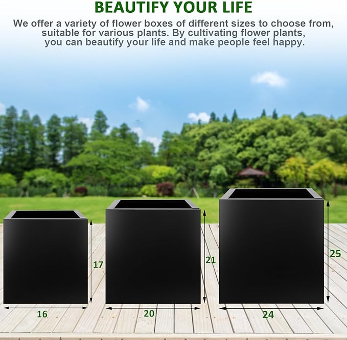 Square Metal Planter Box 24"x24"x25", Heavy Duty Galvanized Steel Planter Frost Proof Rust Resistant for Indoor Outdoor Patio Porch Commercial Residential