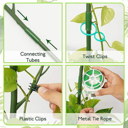 12 Pack Monstera Plant Support Stakes, 27.5 Inch Natural Looking Detachable Plant Stakes for Climbing Plants, Includes 16 Orchid Clips & 12 Twist Ties & 65ft Garden Tie Outdoor Indoor