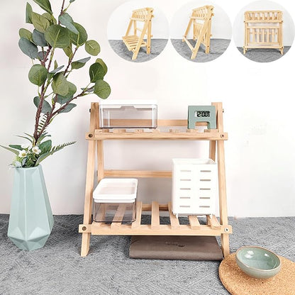 2 Tiers Plant Stand Bamboo, Tabletop Bamboo Succulent Plant Stand for Window Sill Plant Shelf, Rack Flower, Pot Holder, Desk Tiered Succulent Pot Holder(Green)