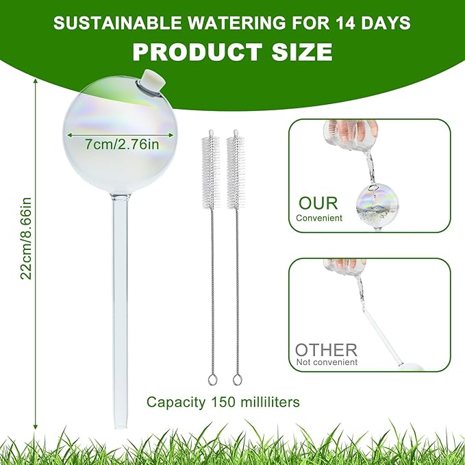 4 Pack Plant Watering Globes - 150ml Self-Watering Bulbs, Automatic Plant Waterer for Indoor & Outdoor Potted Plants, Vacation Plant Care Essential, Decorative Glass Design (150ml/5.12oz)