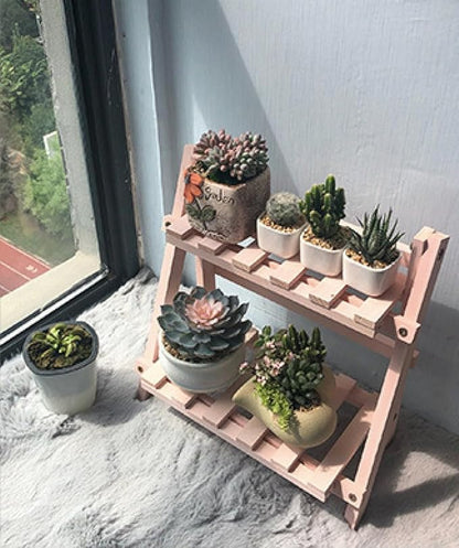 2-Tier Bamboo Plant Stand - Indoor Tabletop Succulent Plant Shelf, Rack, Flower Pot Holder