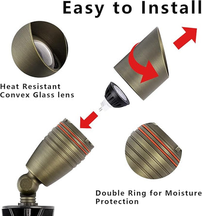 Solid Brass Landscape Spotlight 12V Low Voltage Waterproof Outdoor Lights 6 Packs with Ground Spike for Yard Garden Patio Walkway Driveway Porch