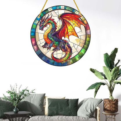 Acrylic Stained Window Hanging Dragon Acrylic Decoration for Indoor Outdoor Home Bar Office Garden Plastic Ornament Decor 12x12 Inch
