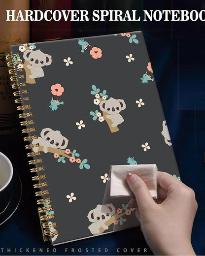 Spiral Journal Notebook,A5 Hardcover Lined Journals for Women Girl 6 x 8.3 in,120 Pages Thick Paper,Cute College Ruled Writing Notebook for Gifts Office Work School(Koala And Flowers)