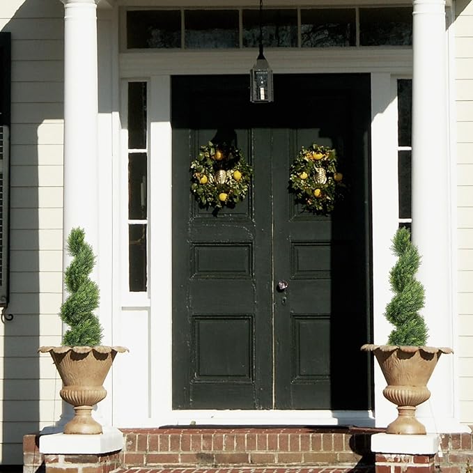 THE BLOOM TIMES 3ft Artificial Topiary Trees Set of 2, 36 inch Faux Cedar Cypress Spiral Topiary Trees Outdoor - Fake Plants for Garden Front Porch Indoor Outside Planter Christmas Decor 3 Foot