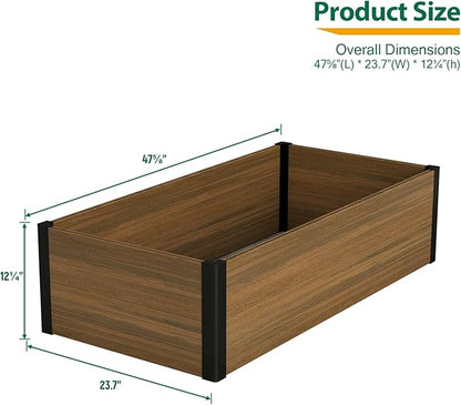 Modern Raised Garden Planter Bed - Durable, Weather-Resistant & Stylish Outdoor Flower Box for Gifts, Gardens, Patios, and Birthdays - Outdoor Decor, and Raised Beds - 47.6" x 23.7" x 12.2" (Brown)