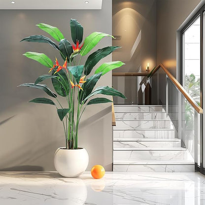 Artificial Bird of Paradise Plant 7 ft(84 in) Fake Palm Tree for Indoor Outdoor Modern Decor Faux Tree for Home Office Perfect Housewarming Gift with 17 Trunks Faux Leaves & 3 Flowers 2 Pack