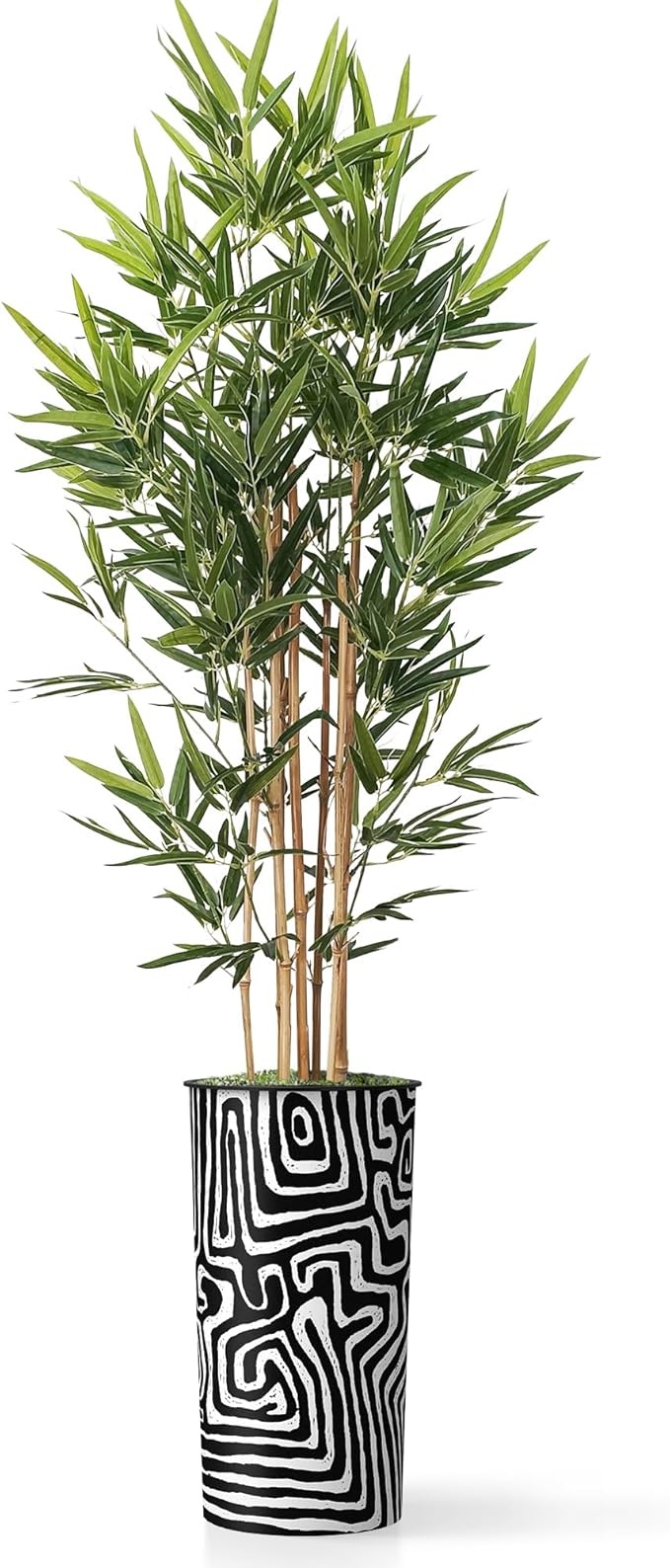 Artificial Tree in Modern Geometric Pattern Planter, Fake Bamboo Silk TRE for Indoor and Outdoor Home Decoration - 70" Overall Tall (Plant Pot Plus Tree)
