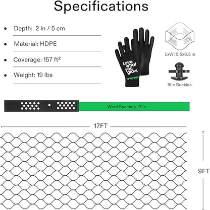 VIVOSUN 2’’ Depth Ground Grid, 9x17 ft, High-Density HDPE Geo Cell, 1885 lbs per sq ft Load, Foldable & Tensile, Easy Installation with Gloves, Perfect for Gardens, Driveways, Pathways, Slopes