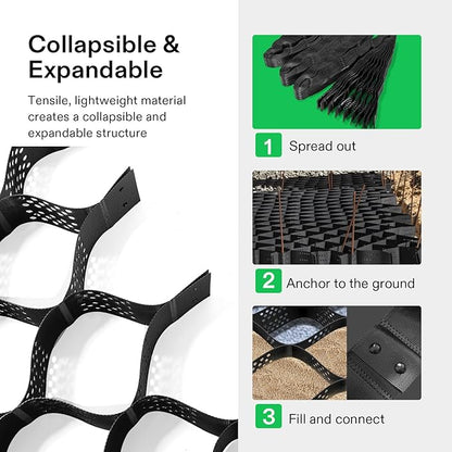 VIVOSUN 4’’ Depth Ground Grid, 9x17 ft, High-Density HDPE Geo Cell, 1885 lbs per sq ft Load, Foldable & Tensile, Easy Installation with Gloves, Perfect for Gardens, Driveways, Pathways, Slopes