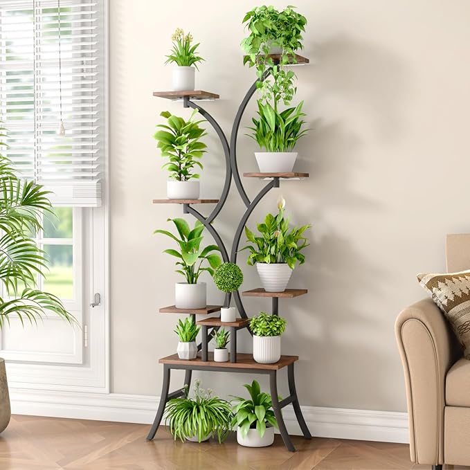 Plant Stand Indoor with Grow Lights - 62'' Tall Plant Stand Corner Plant Stands 8 Tiered Large Flower Holder Display Rack for Living Room Bedroom Office Home Decor