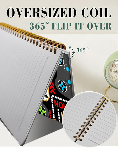 Spiral Journal Notebook,A5 Hardcover Lined Journals for Women Girl 6 x 8.3 in,120 Pages Thick Paper,Cute College Ruled Writing Notebook for Gifts Office Work School(Game Black)
