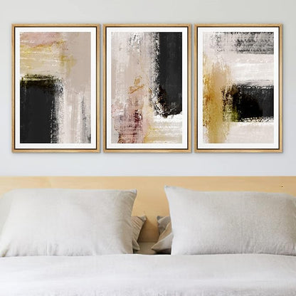 Ashbrook Framed Wall Art Print Set Brown, Black, Yellow Color Block Landscape Abstract Shapes Illustrations Modern Art Boho Scenic Colorful for Living Room, Bedroom, Office - 24"x36"x3 Natural