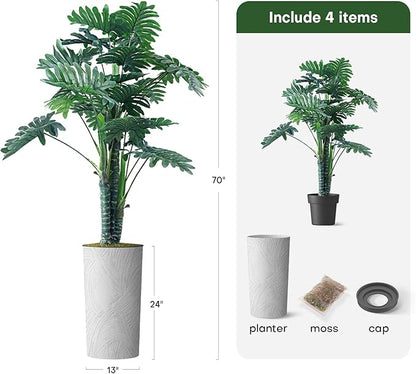 Artificial Tree in White Marble Effect Planter, Fake Philodendron Tree Silk Tree for Indoor and Outdoor Home Decoration - 70" Overall Tall (Plant Pot Plus Tree)