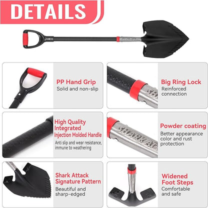 SHARK ATTACK Heavy Duty Garden Shovel 43.3 inch with D-Grip Handle, 10.04'' Serrated Steel Blade for Digging and Landscaping, Beach Shovel, Car Snow Shovel