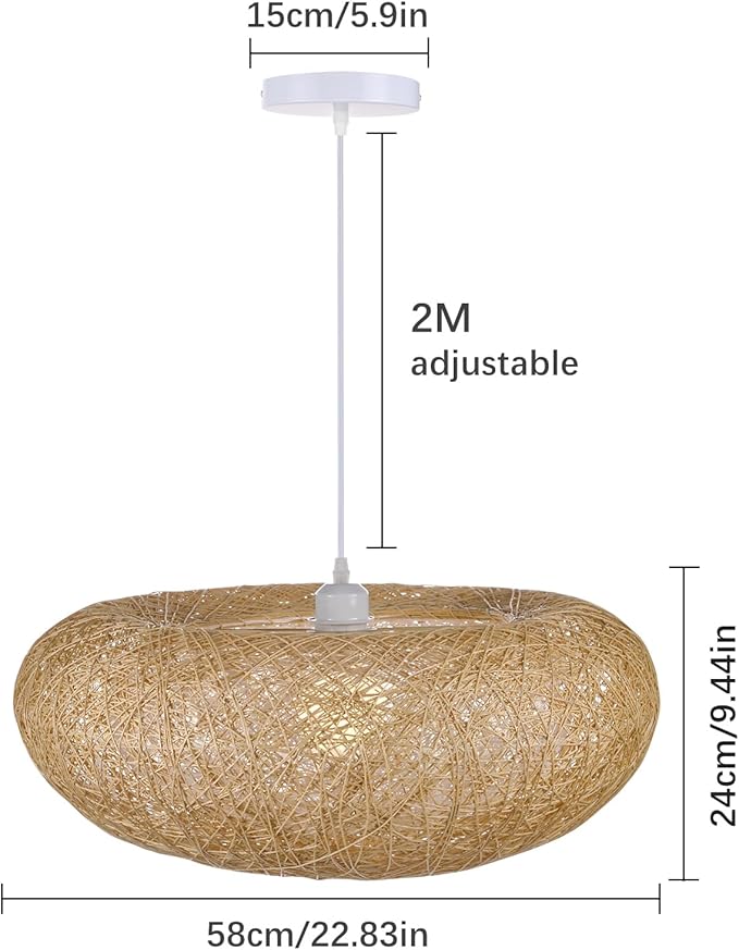 Arturesthome Round Rattan Pendant Lights, Boho Wicker Chandelier Basket Lighting Fixture, Large Natural Woven Hanging Lamp for Kitchen Island