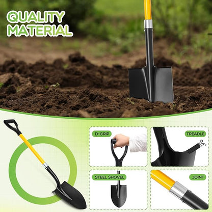 8 Packs Heavy Duty Digging Shovel Long Metal Shovel with Comfortable D Handle, Trenching Digging Spade for Garden Landscaping Construction, Snow Beach Sand (Water Drop)