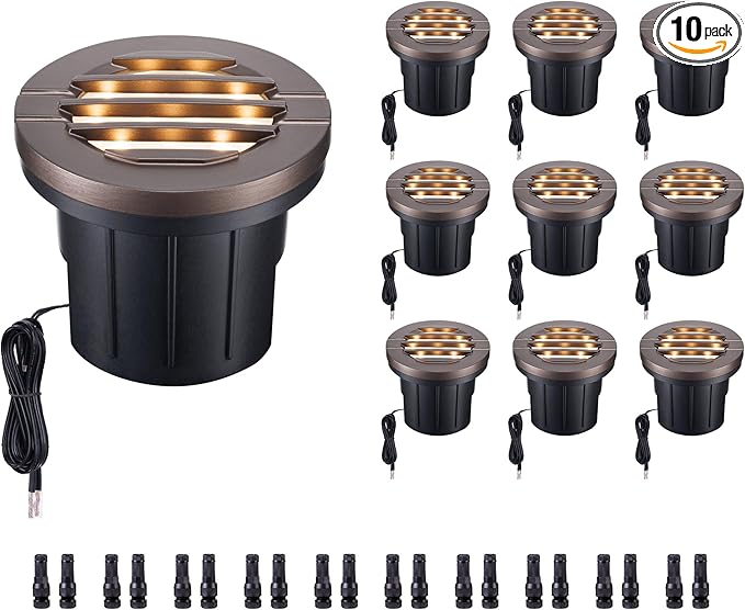 Low Voltage Well Lights LED, 12V in-Grade Landscape Lights, Outdoor IP67 Waterproof, 6" Wired Grated Top Aluminum ORB for Path & Yard 6W 350LM 10 Pack, Color Temp Random: 3000K or 5CCT