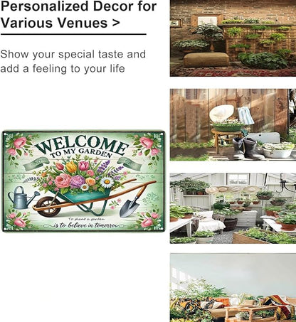 Bestylez Gardening Gifts Vintage Gardening Signs Welcome to My Garden Tin Sign for Home Garden Greenhouse Living Room Bedroom Yard Cottage Outdoor Decor 8X12 Inch (3357)