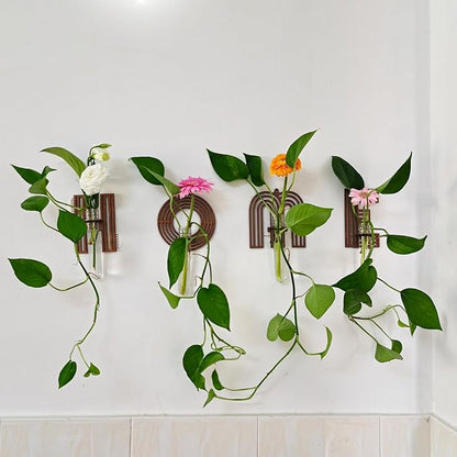 Wood Letter Wall Planter Terrariums Propagation Station with Test Tube Clear Flower Vase for Hydroponics Custom Vertical Garden Walnut DIY Home Decor Hanging Plant Holder Alphabet