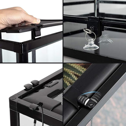 REPTI ZOO Large 34 Gallon Reptile Glass Tank,Front Opening Double Hinge Door 24" x 18" x 18", Screen Ventilation Terrarium (Backgrounds not Include)