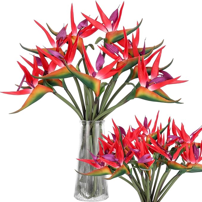 Hanaive 20 Pcs Bird of Paradise Artificial Plant 24 Inches Hawaiian Tropical Flowers Fake Rubber Strelitzia Faux Flowers Bouquet for Home Garden Office Wedding Indoor Outside Party Decor DIY (Pink)