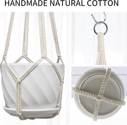 Macrame Plant Hanger, Fits 4-13 Inch Pots, Boho Hanging Plant Holder for Indoor Outdoor, 35 Inch, White