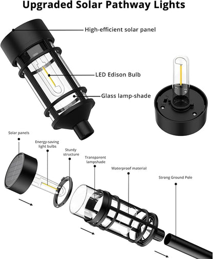 Solar Lights Outdoor Waterproof, 8 Pack Solar Pathway Lights with Metal & Glass, Auto On/Off, Long-Lasting Design for Yard, Landscape, Walkway Garden Decor