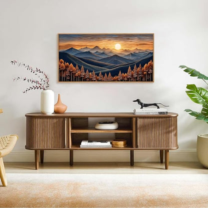 HOURIA Boho Wilderness Sunset Woodland Mountain Framed Canvas Wall Art Set,Vintage Golden Hour Forest Landscape Decor,Natural Modern Pine Tree Botanical Artwork for Living Room,Farmhouse- 40"x20"x1