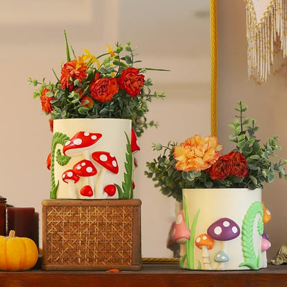 GUGUGO 8 Inch Colorful Mushrooms Planters Cute Unique Rainbow Planter with Drainage, Vintage Retro Flower Plant pots for Indoor Plants, Boho Modern Home Décor (8 Inch, B)