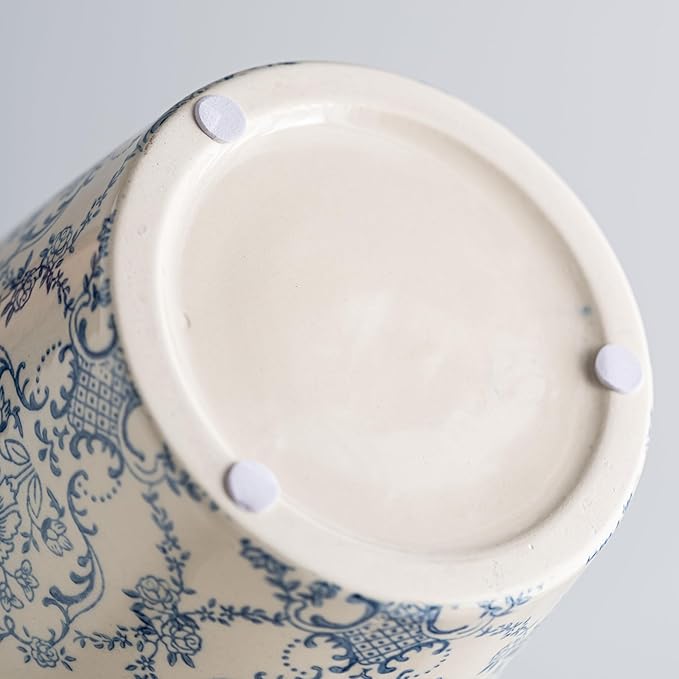 Blue and White Vase, Vintage Blue Ceramic Flower Vessel,Ceramic vases for Home Decor,Vintage Vase for Home Decor, Living Room, Shelf, Office, Rustic Table Centerpiece (Round)