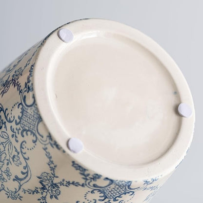 Blue and White Vase, Vintage Blue Ceramic Flower Vessel,Ceramic vases for Home Decor,Vintage Vase for Home Decor, Living Room, Shelf, Office, Rustic Table Centerpiece (Round)