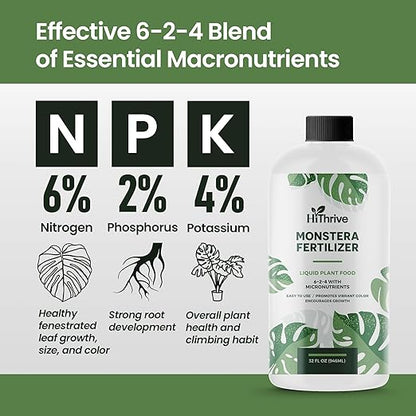 32oz Monstera Plant Food - Makes 192 Gallons of Monstera Fertilizer, Liquid Indoor Plant Fertilizer for Obliqua, Deliciosa and More, 6-2-4 NPK Ratio for Houseplants’ Healthy Growth & Glossy Leaves