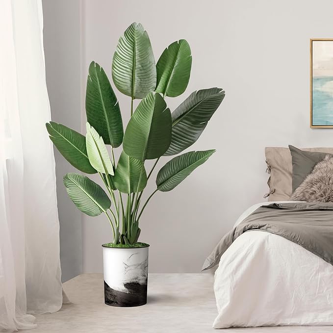 Artificial Tree in Contemporary Planter, Fake Bird of Paradise Silk Tree for Indoor and Outdoor Home Decoration - 58" Overall Tall (Plant Pot Plus Tree)