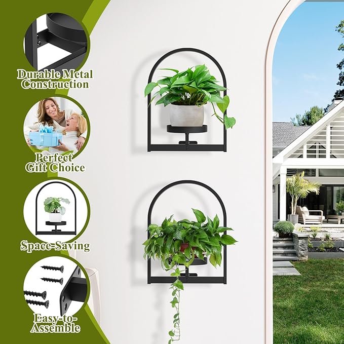 PEKGRIL 2 Pack Wall Plant Holders, Metal Window Planters Shelves, Indoor Plants Stands, Wall Decor Planter Hanging Shelf, Gifts for Plant Lovers