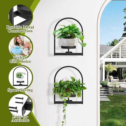 PEKGRIL 2 Pack Wall Plant Holders, Metal Window Planters Shelves, Indoor Plants Stands, Wall Decor Planter Hanging Shelf, Gifts for Plant Lovers