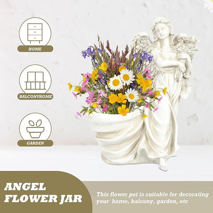 COHEALI European Style Resin Angel Flowerpot Garden Decor Decorative Outdoor Planter for Home Patio Weddings and Office Creative Vintage Angel Craft for Flowers and Plants