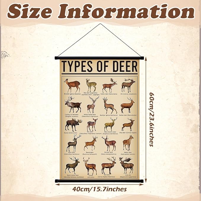 Geyee Deer Vintage Poster Wall Decor Deer Hunting Art Knowledge Picture Prints Wall Decor for Home Kitchen Office Classroom Living Room Bedroom Frame, 15.8 x 23.6 Inch