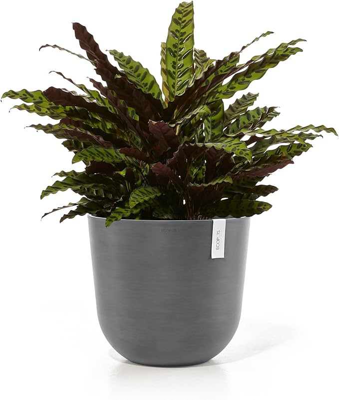 Ecopots Oslo Durable Modern Round Indoor/Outdoor Recycled-Based Composite Flower Pot Planter, Grey, 17.75"