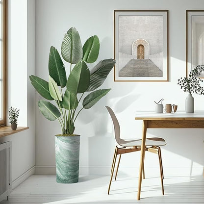 Artificial Tree in Green Watercolor Planter, Fake Bird of Paradise Silk Tree for Indoor and Outdoor Home Decoration - 67" Overall Tall (Plant Pot Plus Tree)